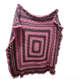 Hand Crocheted Pink Gray Baby Afghan Blanket Nursery Throw 40x40 Handmade Gift